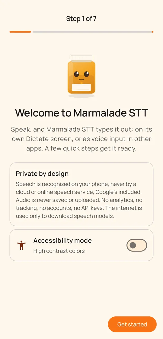 Welcome screen of the setup guide: private by design