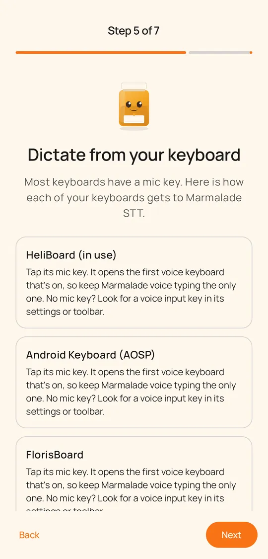 Setup guide step: dictate from your keyboard