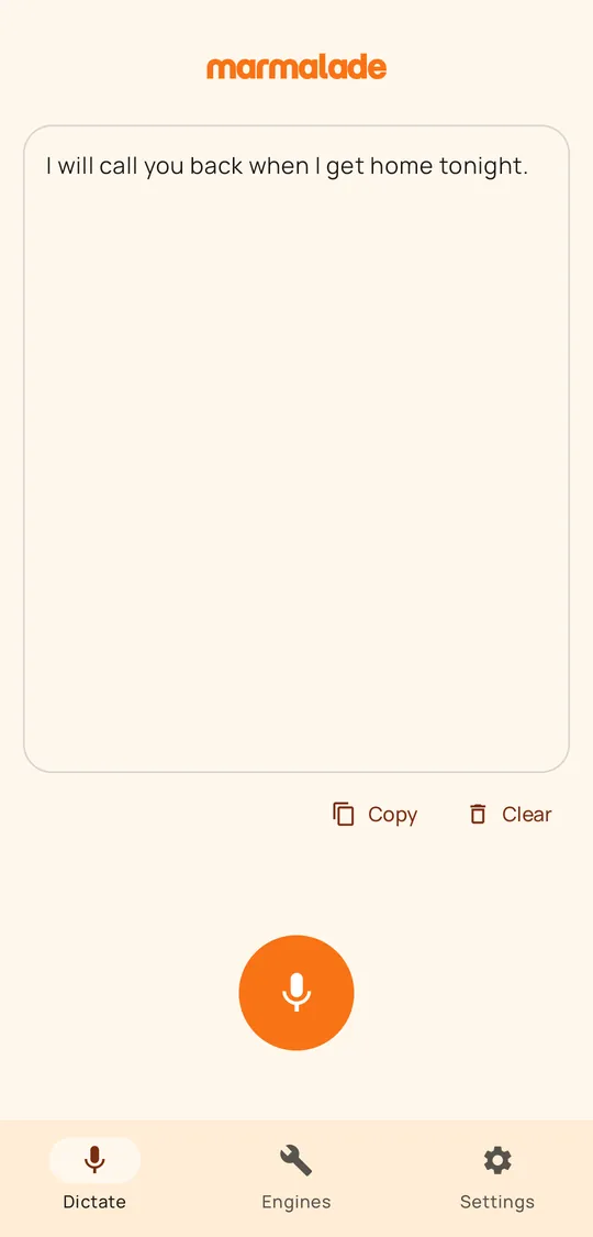 Dictate tab with dictated text