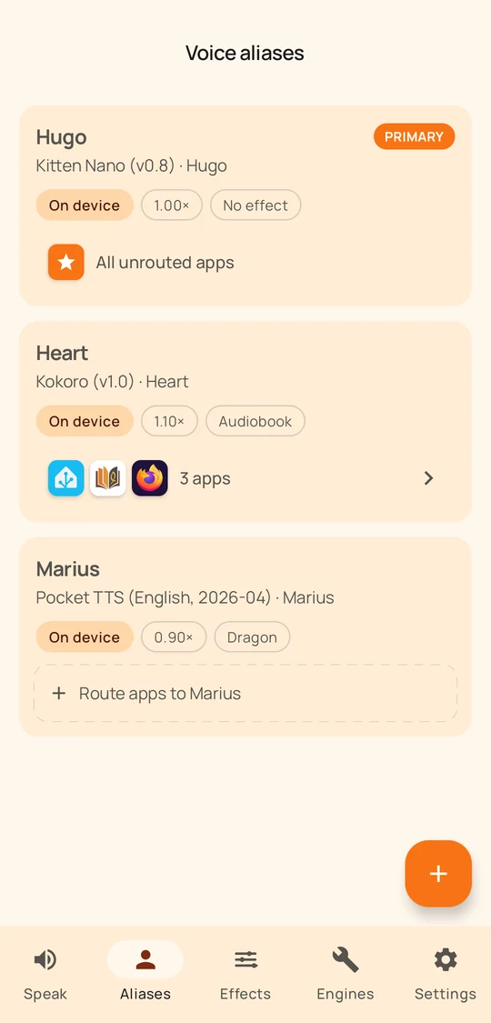 Voice aliases with per-app routing