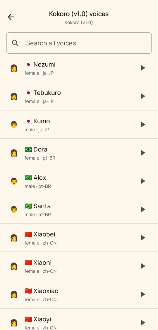 Multilingual Kokoro voice list